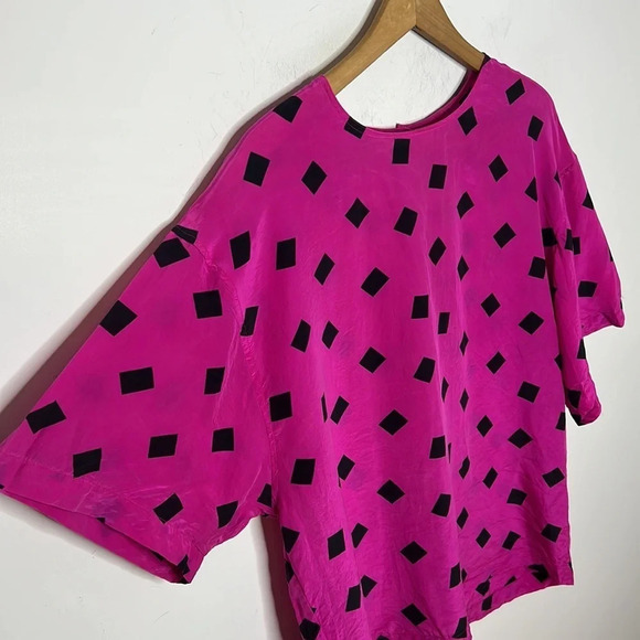 Vintage 1980s 100% Silk Eleanor Brenner Geometric Pattern Button Back Blouse - Picture 3 of 9